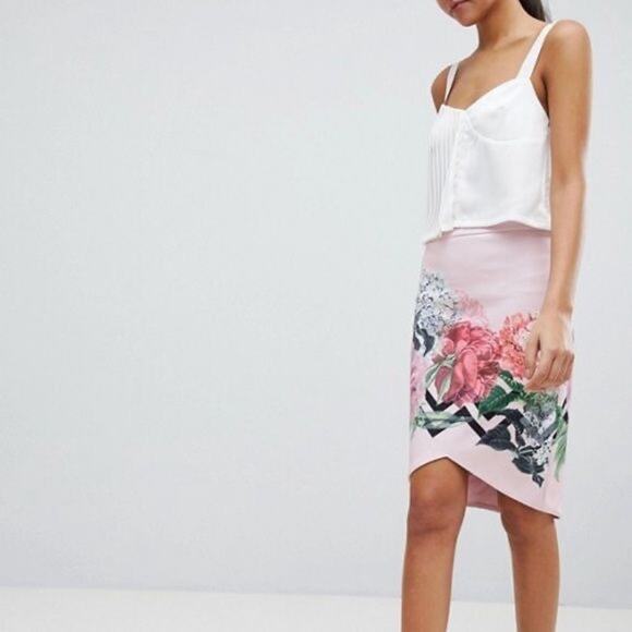 NWT Ted Baker Floral Pencil Skirt Women US 2 TB Sz 0 Pink Office Spring Wedding - Picture 2 of 9